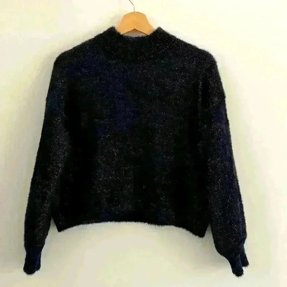 Women’s crop sweater. Black with silver threading, giving holiday feels. - Picture 1 of 5